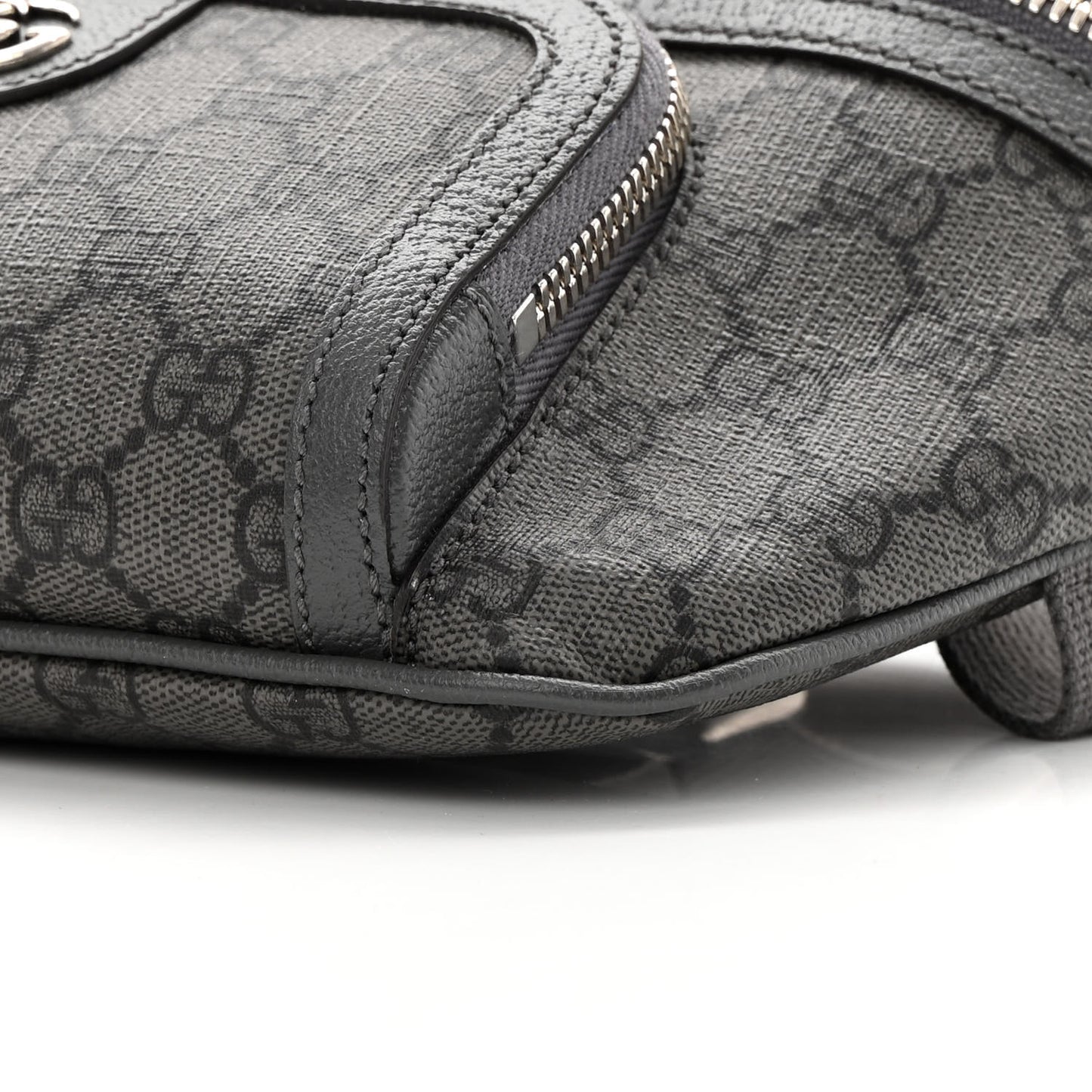 GG Supreme Monogram Textured Dollar Calfskin Ophidia Belt Bag Grey Black Graphite Grey
