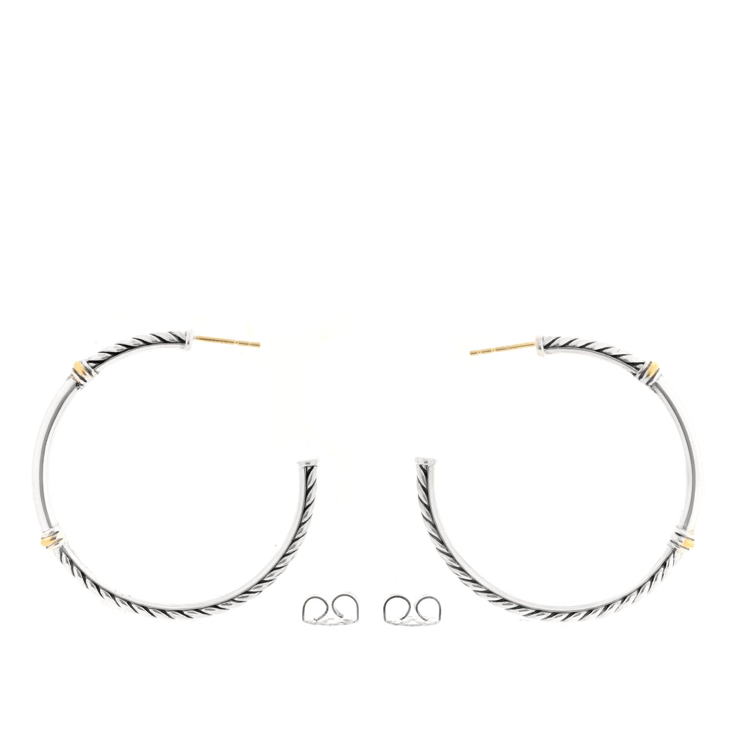 David Yurman Sterling Silver 18K Yellow Gold Metro Hoop Earrings 3 of 4