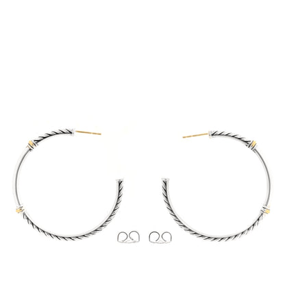 David Yurman Sterling Silver 18K Yellow Gold Metro Hoop Earrings 3 of 4