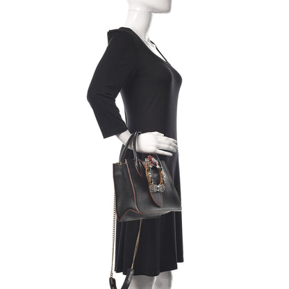 Miu Miu Goatskin Madras Soft Calf Crystal Embellished Tote Black 2 of 11