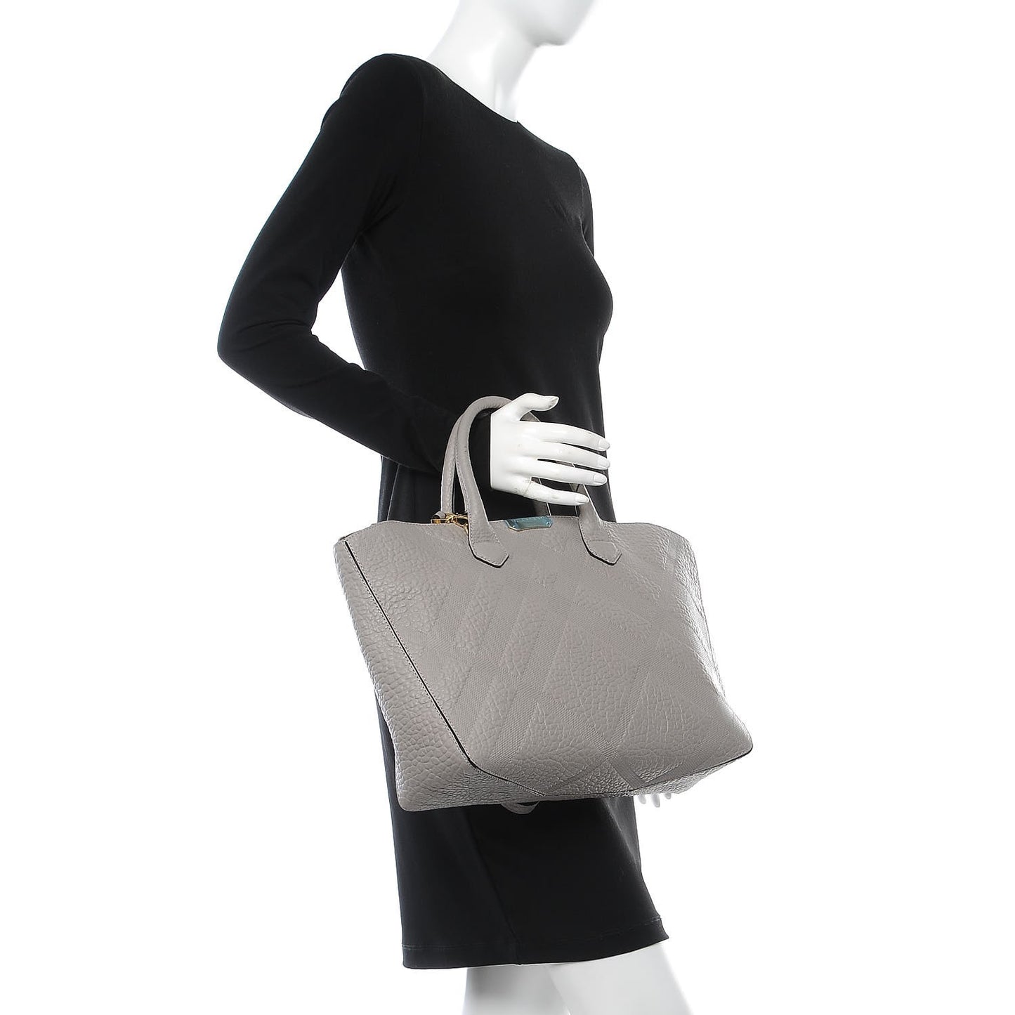 Heritage Grain Check Embossed Medium Dewsbury Tote Pale Grey