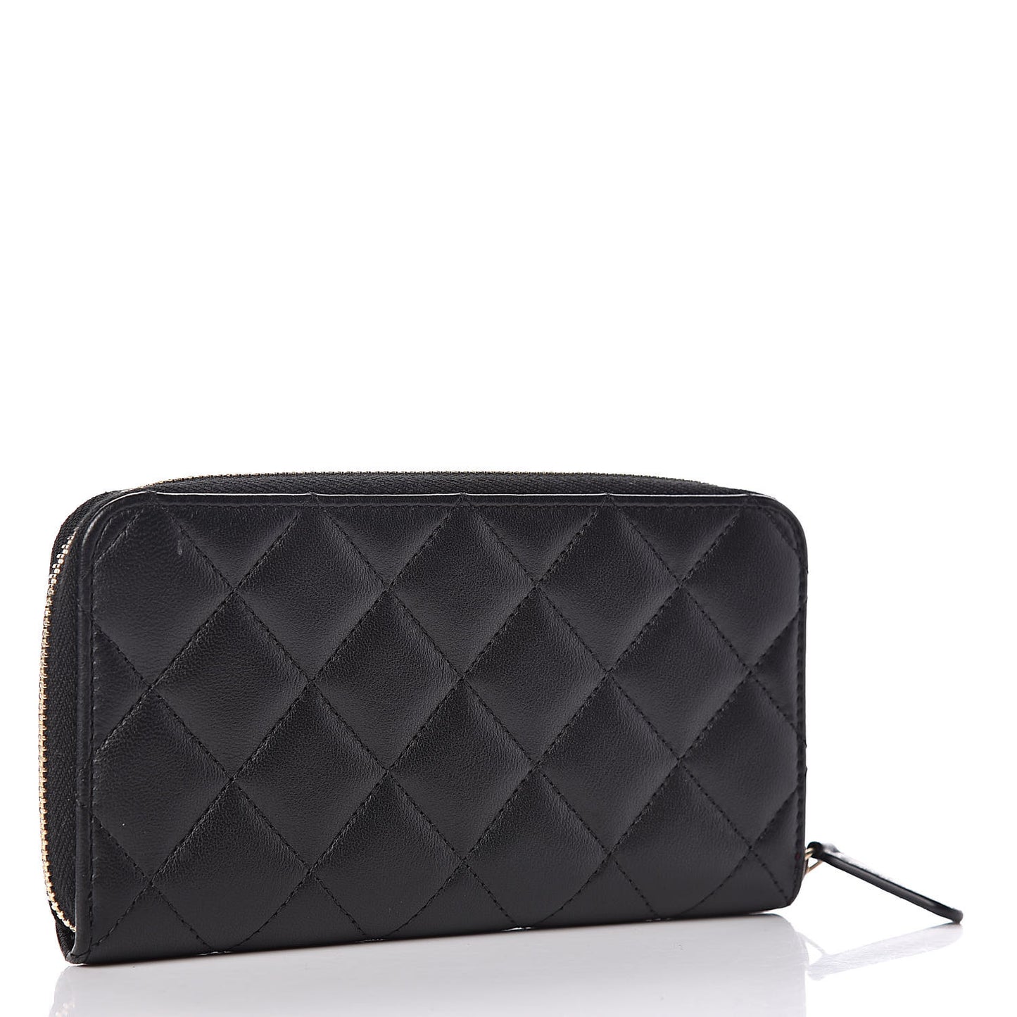Lambskin Quilted Small Trendy CC Zip Around Wallet Black