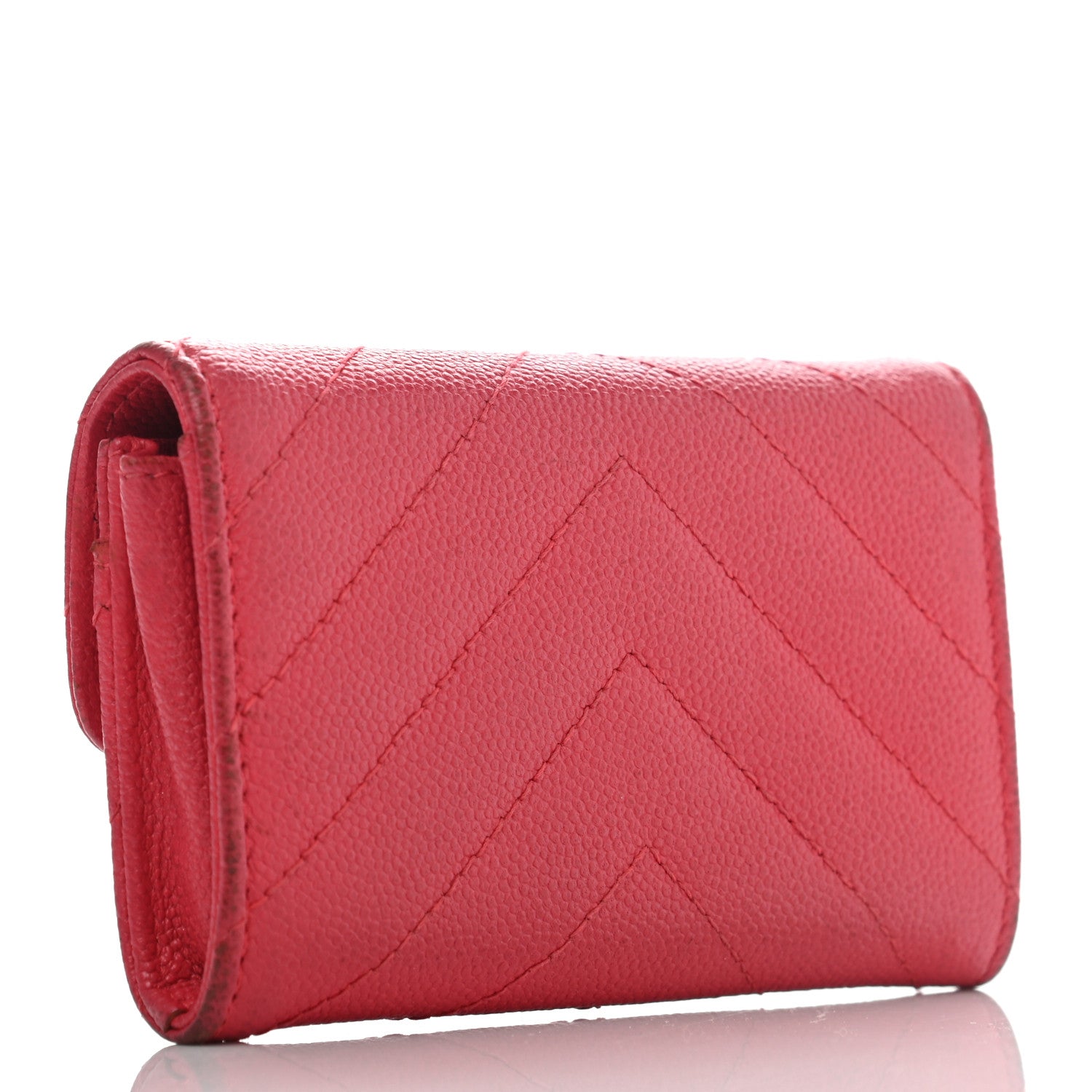 Chanel Caviar Chevron Quilted Flap Card Holder Red 3 of 11