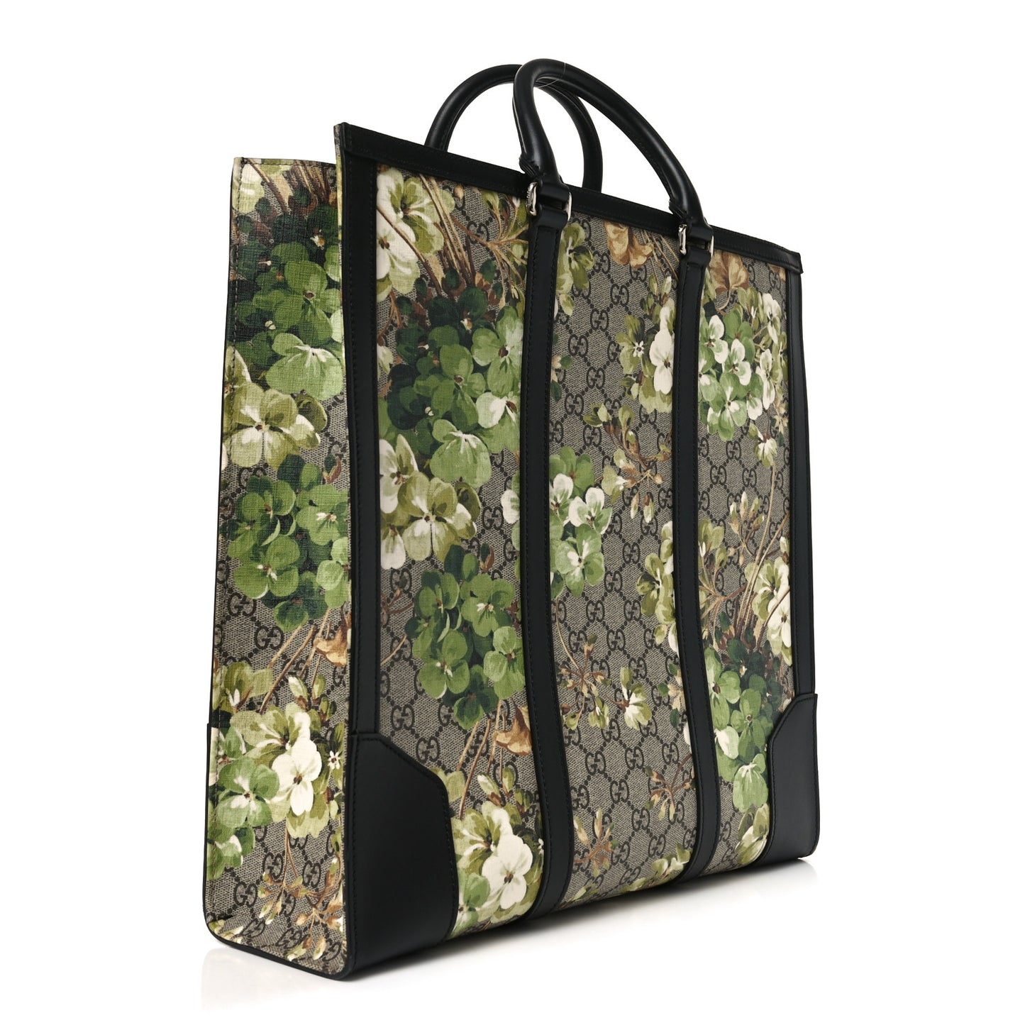 GG Supreme Monogram Blooms Vertical Tote Beige New Military Black