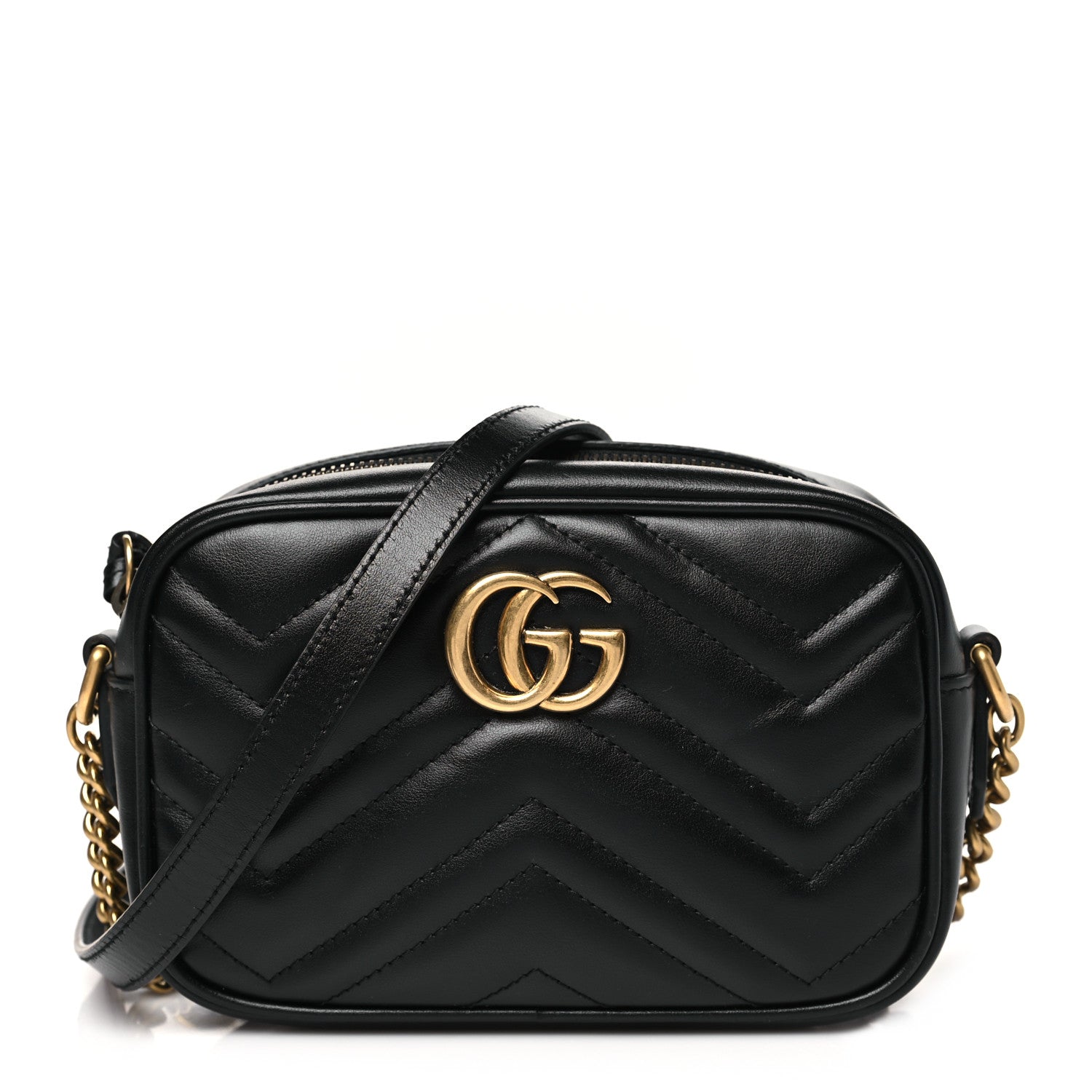 Gucci Calfskin Matelasse Mini GG Marmont Chain Shoulder Bag Black 1 of 11