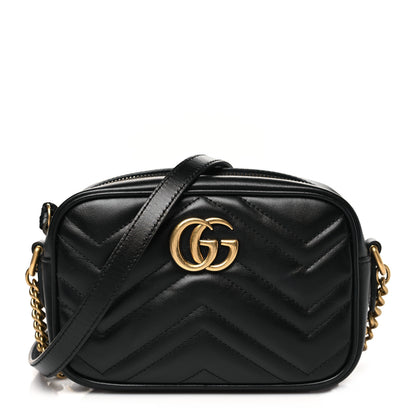 Gucci Calfskin Matelasse Mini GG Marmont Chain Shoulder Bag Black 1 of 11