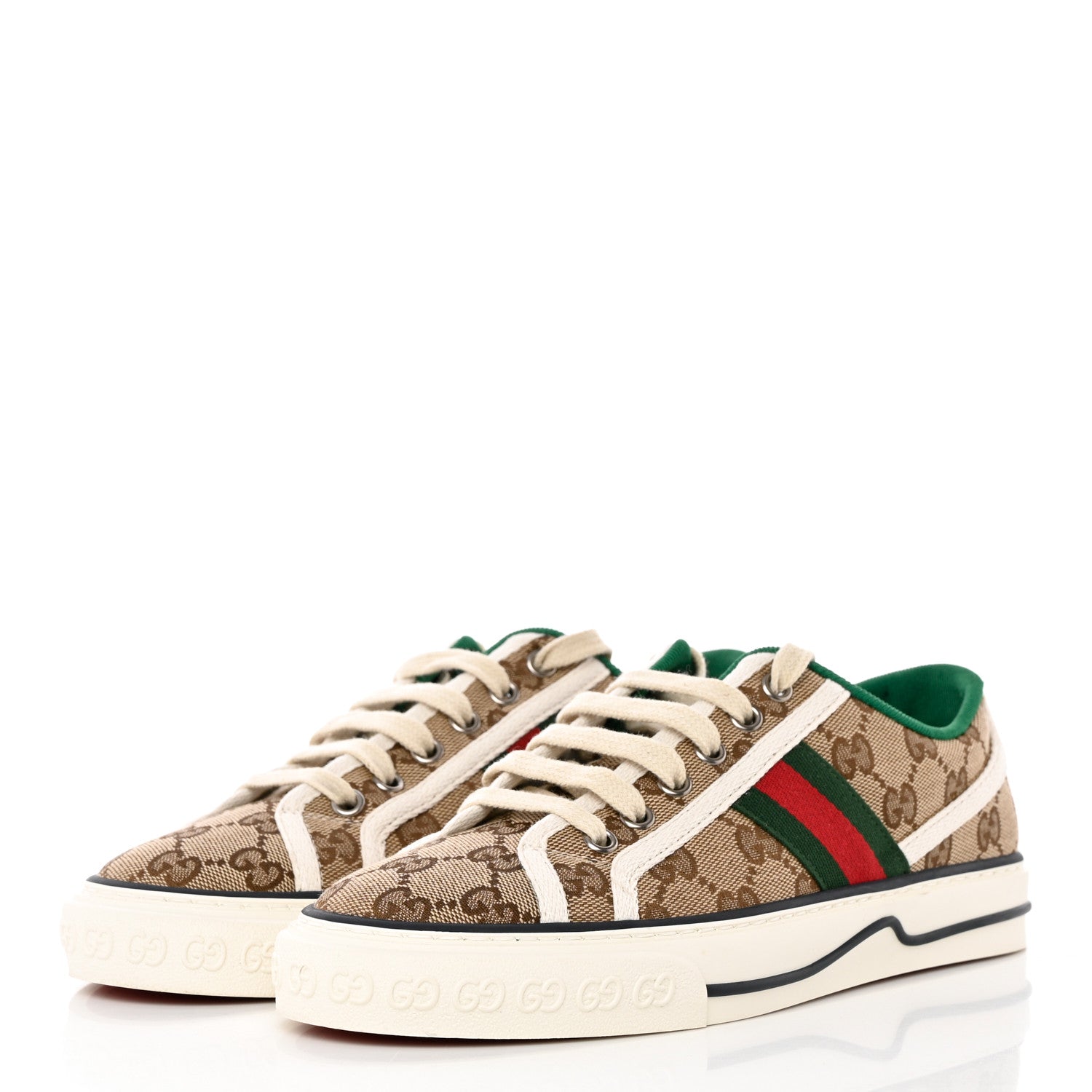 Gucci GG Monogram Web Womens 1977 Tennis Sneakers 37.5 Beige Ebony Mystic White 3 of 15