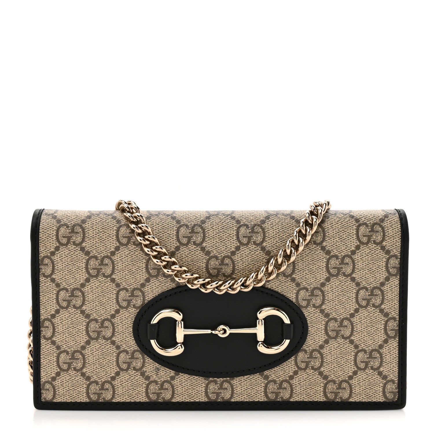 Gucci GG Supreme Monogram Azalea Calfskin Horsebit 1955 Wallet On Chain Beige Black 1 of 11