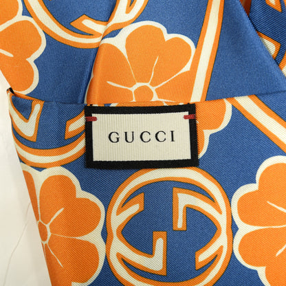 Gucci Silk Twill Foily Neck Bow Scarf Sapphire Orange 2 of 3