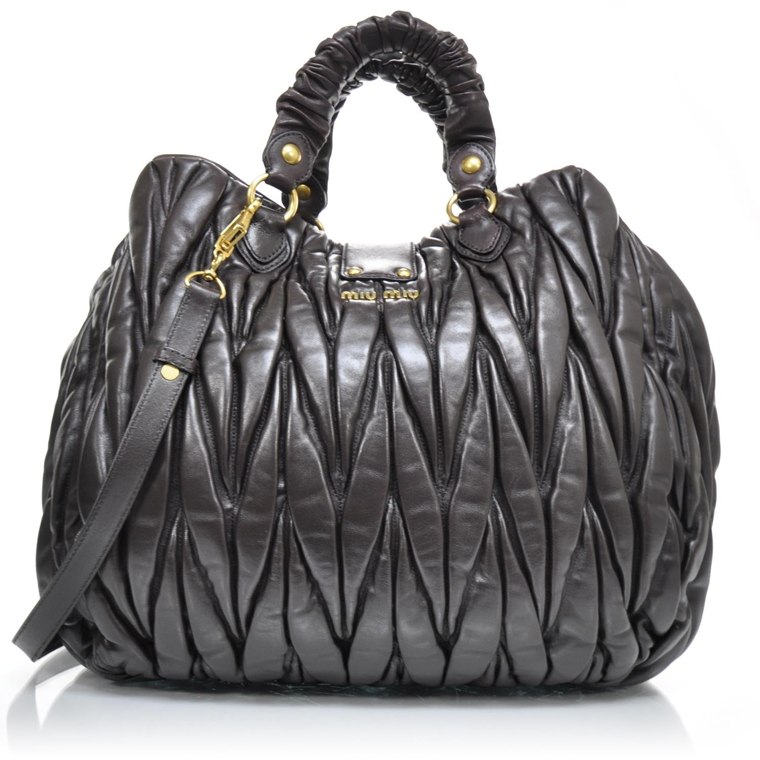 Miu Miu Leather Matelasse Shopping Tote Prugna 1 of 2