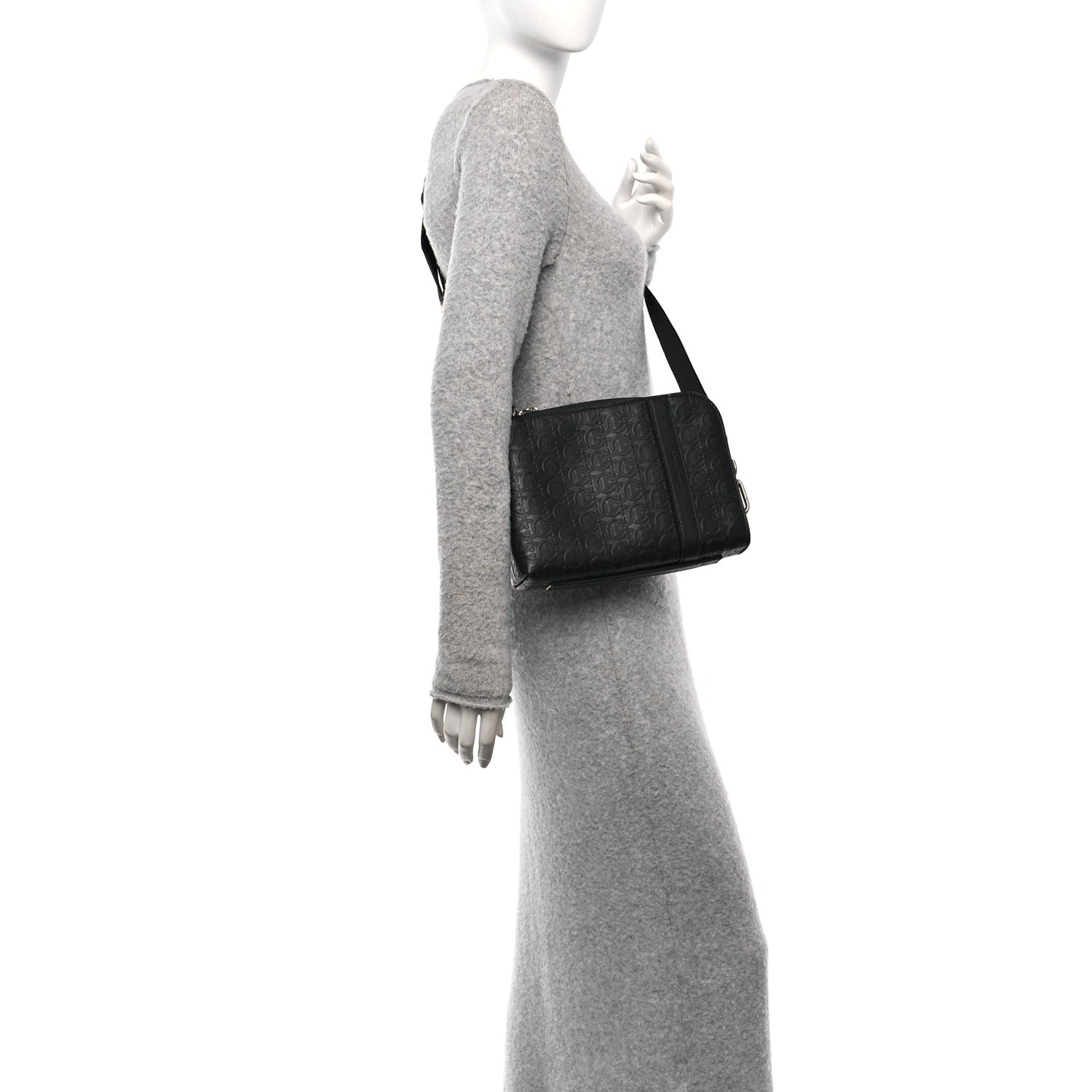 Calfskin Gancini Embossed Travel Crossbody Black