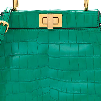 Fendi Shiny Crocodile Nappa Mini Plexi Handle Peekaboo Iconic Satchel Emerald 10 of 12