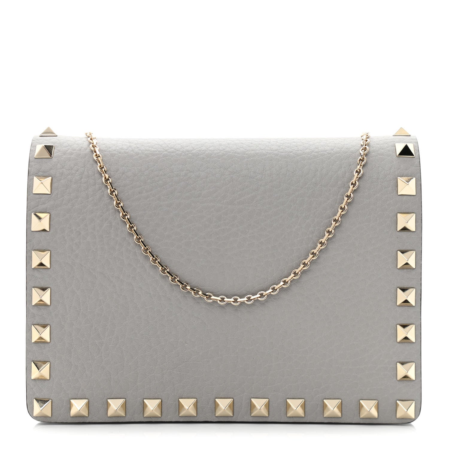 Valentino Garavani Pebbled Calfskin Rockstud Wallet on Chain Pastel Grey 1 of 10