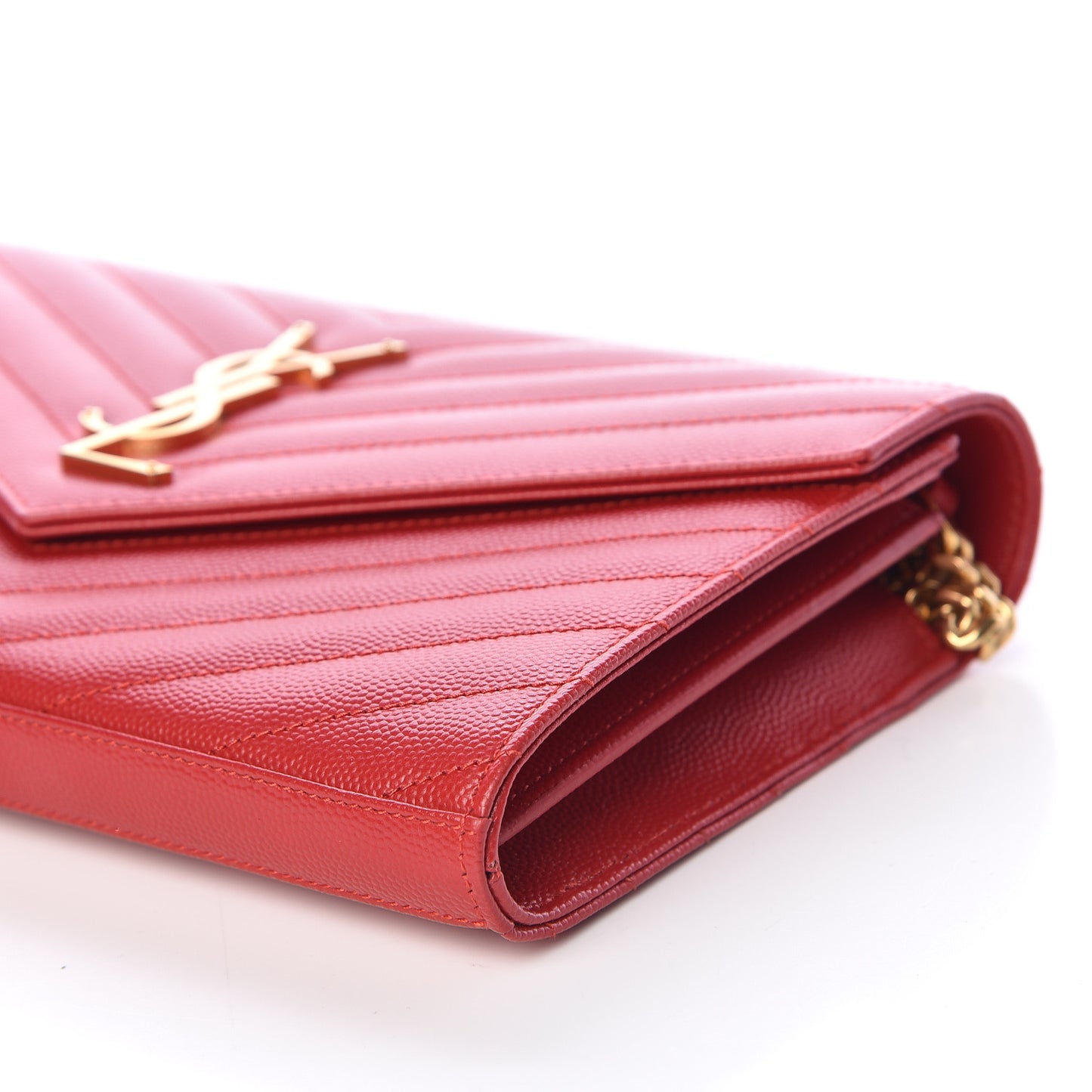 Grain De Poudre Matelasse Chevron Monogram Chain Wallet Red