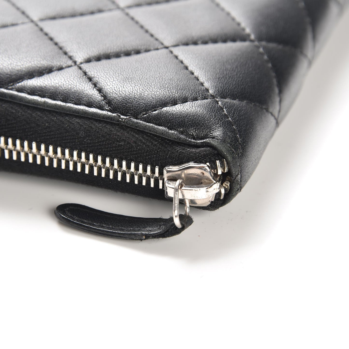 Lambskin Quilted Large Gusset Zip Around Wallet Black