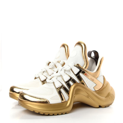 Louis Vuitton Metallic Calfskin Technical Nylon LV Archlight Sneakers 38 White Gold 3 of 11