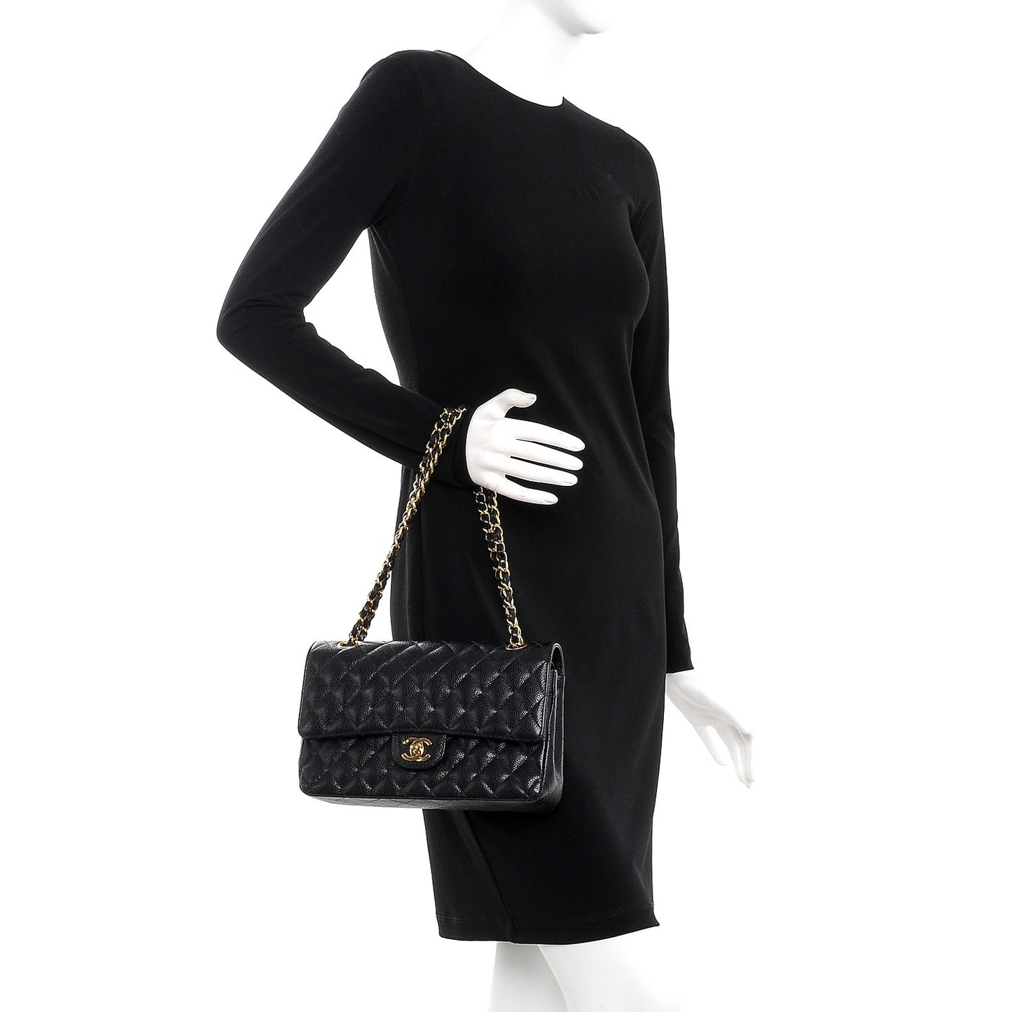 Caviar Quilted Medium Double Flap Black