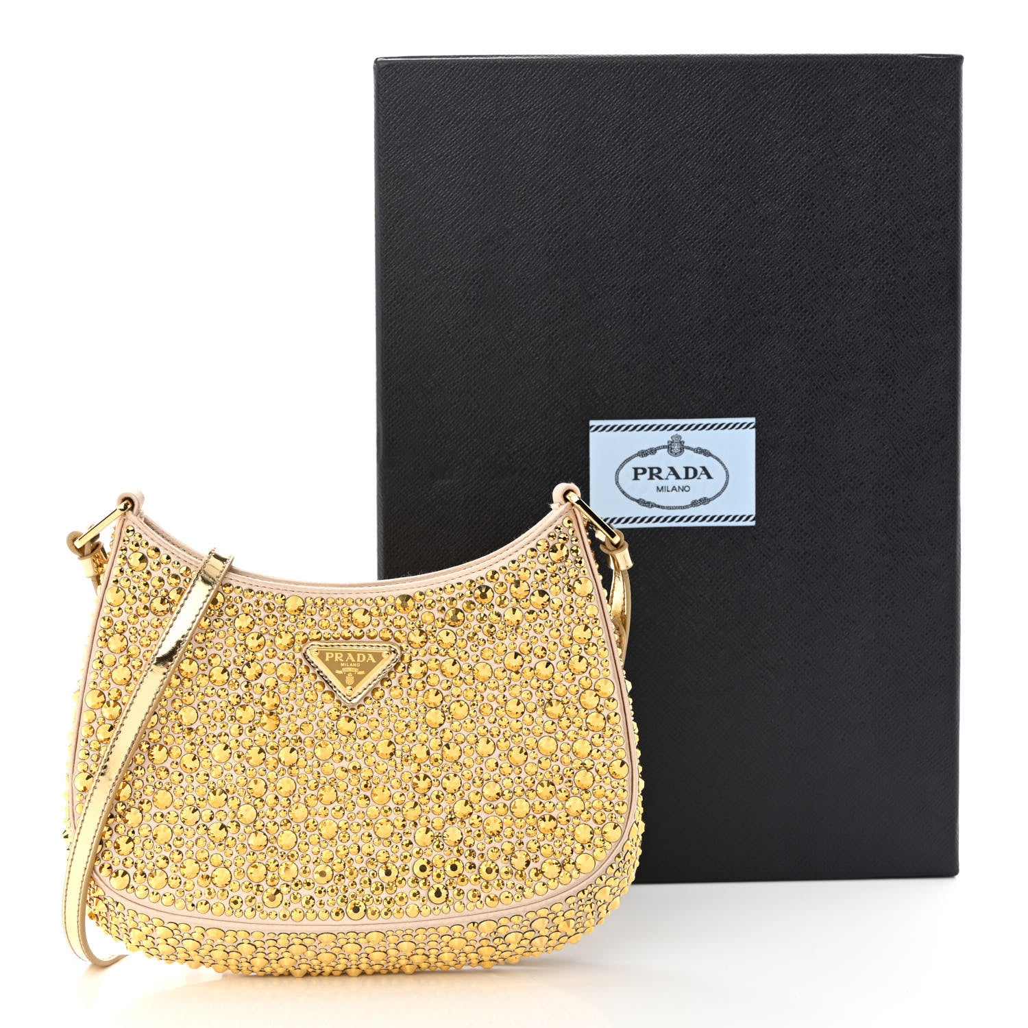 Prada Satin Crystal Cleo Adjustable Strap Shoulder Bag Platino 11 of 11