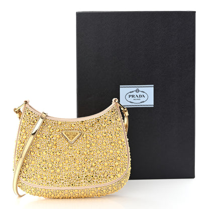 Prada Satin Crystal Cleo Adjustable Strap Shoulder Bag Platino 11 of 11