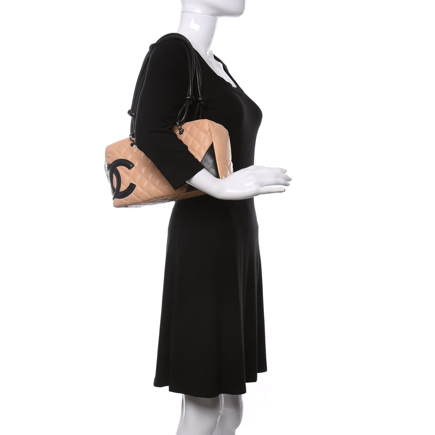 Calfskin Quilted Large Cambon Bowler Beige Black