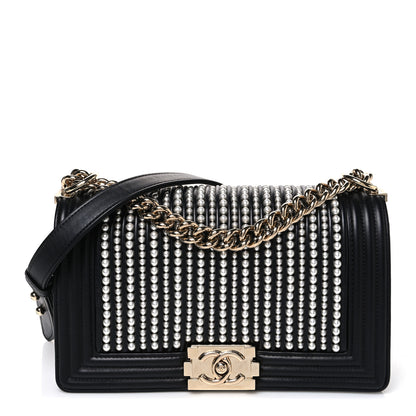 Chanel Calfskin Pearl Medium Chanel Pearls Boy Flap Black 1 of 11