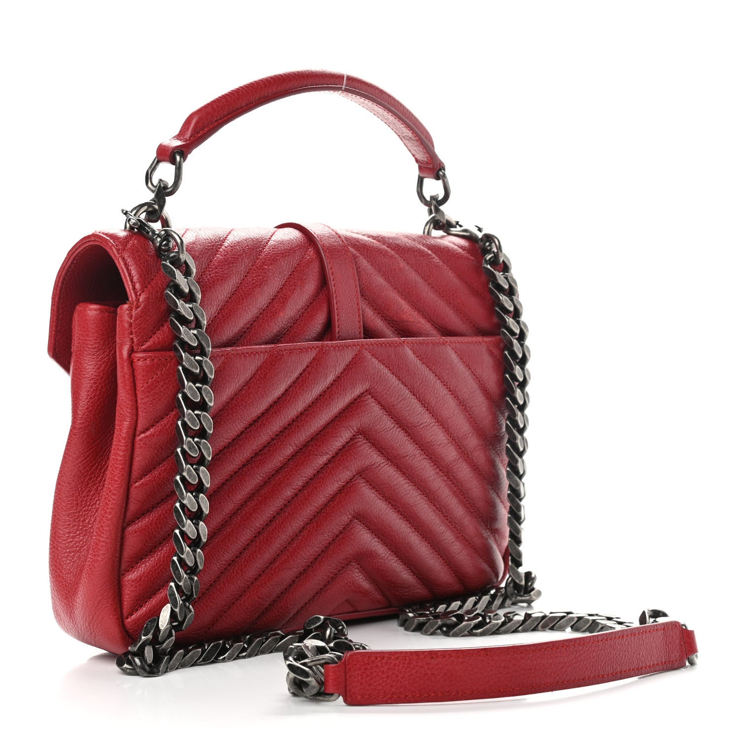 Saint Laurent Sheepskin Matelasse Chevron Monogram Medium College Bag Rouge 3 of 13