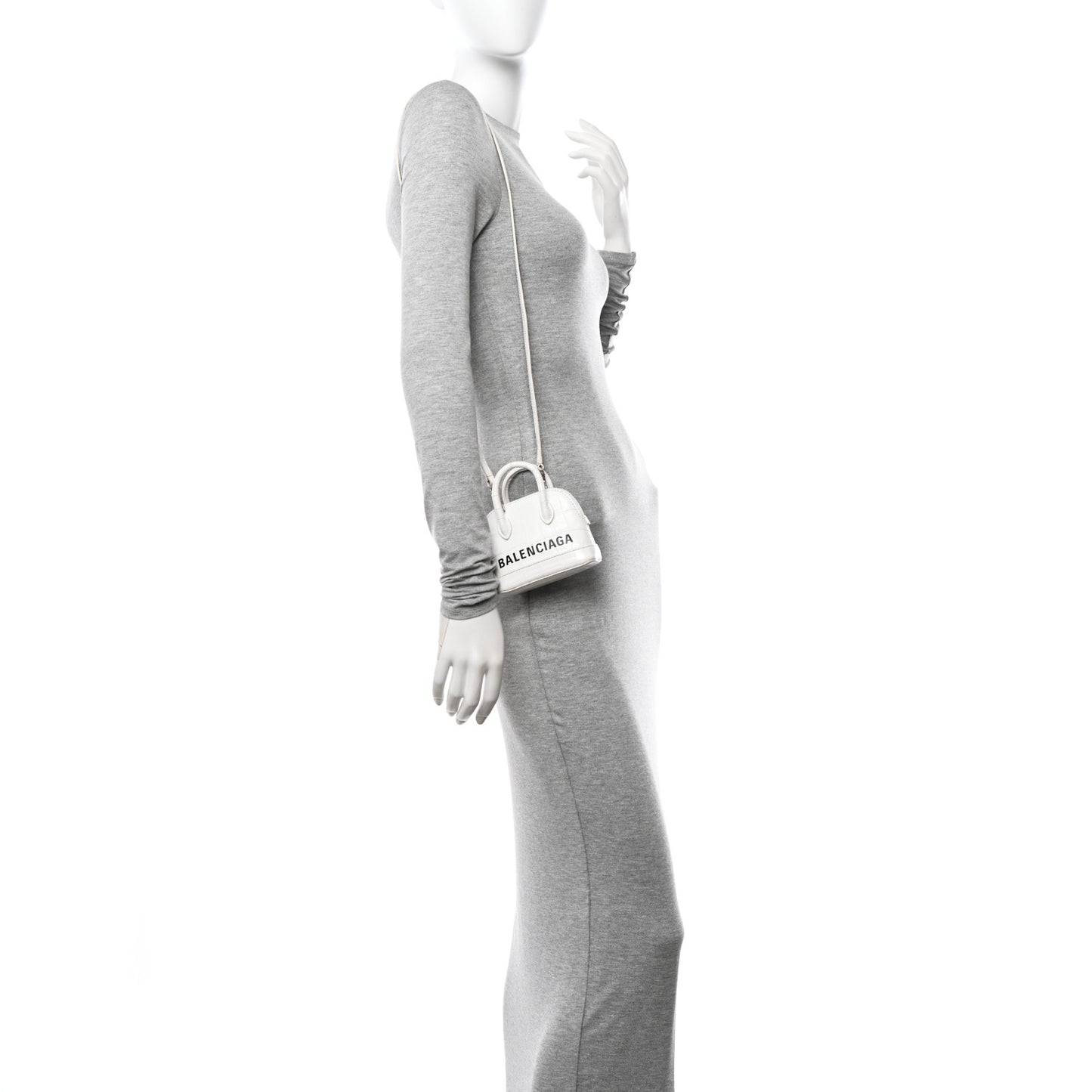 Calfskin Logo Crocodile Embossed Mini Ville Top Handle Bag White Black