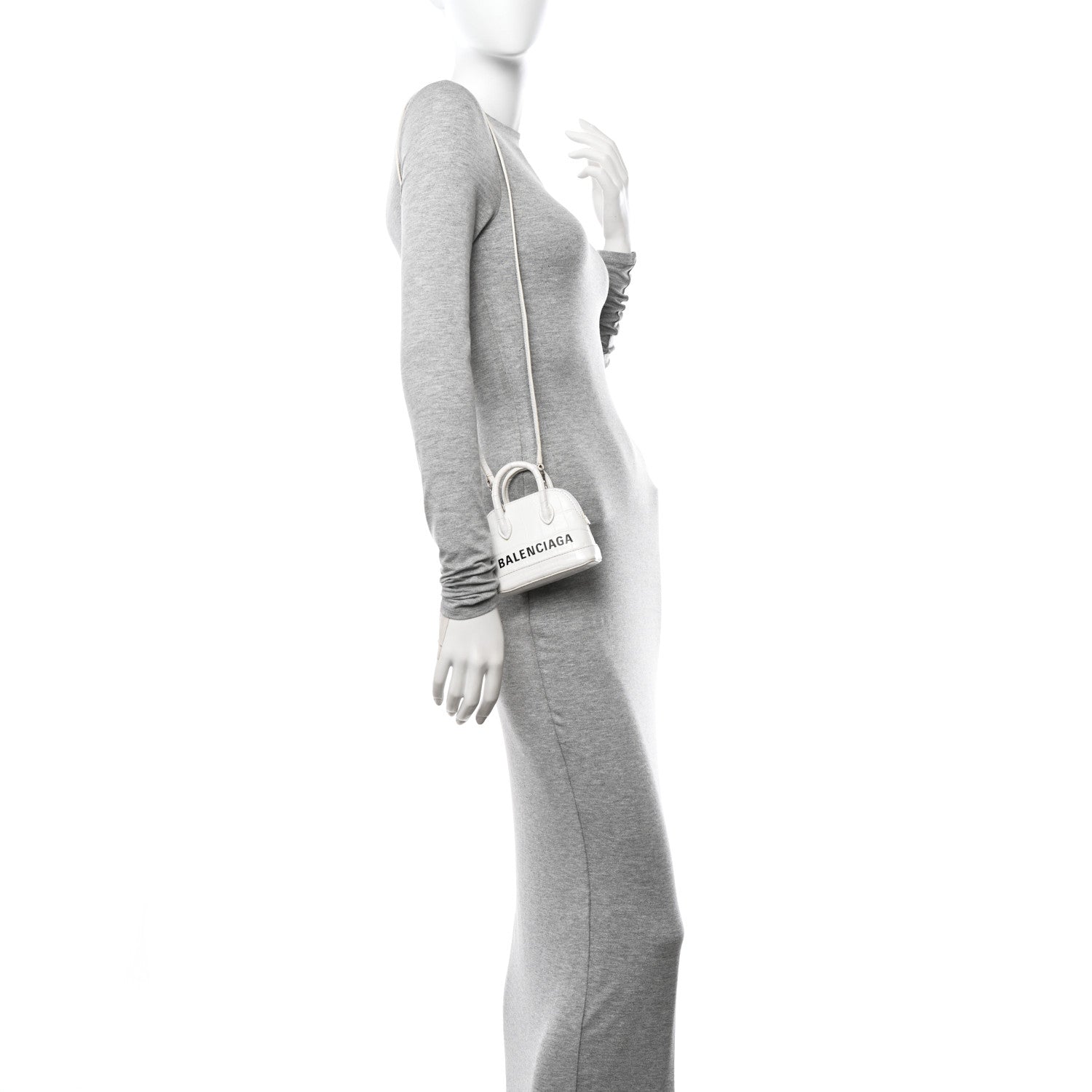 Balenciaga Calfskin Logo Crocodile Embossed Mini Ville Top Handle Bag White Black 2 of 18