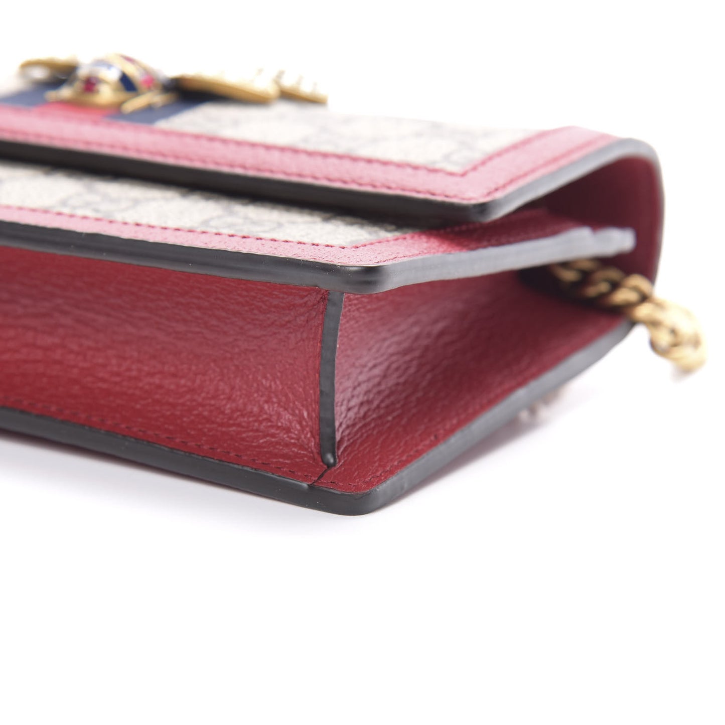 GG Supreme Monogram Web Queen Margaret Chain Wallet Red