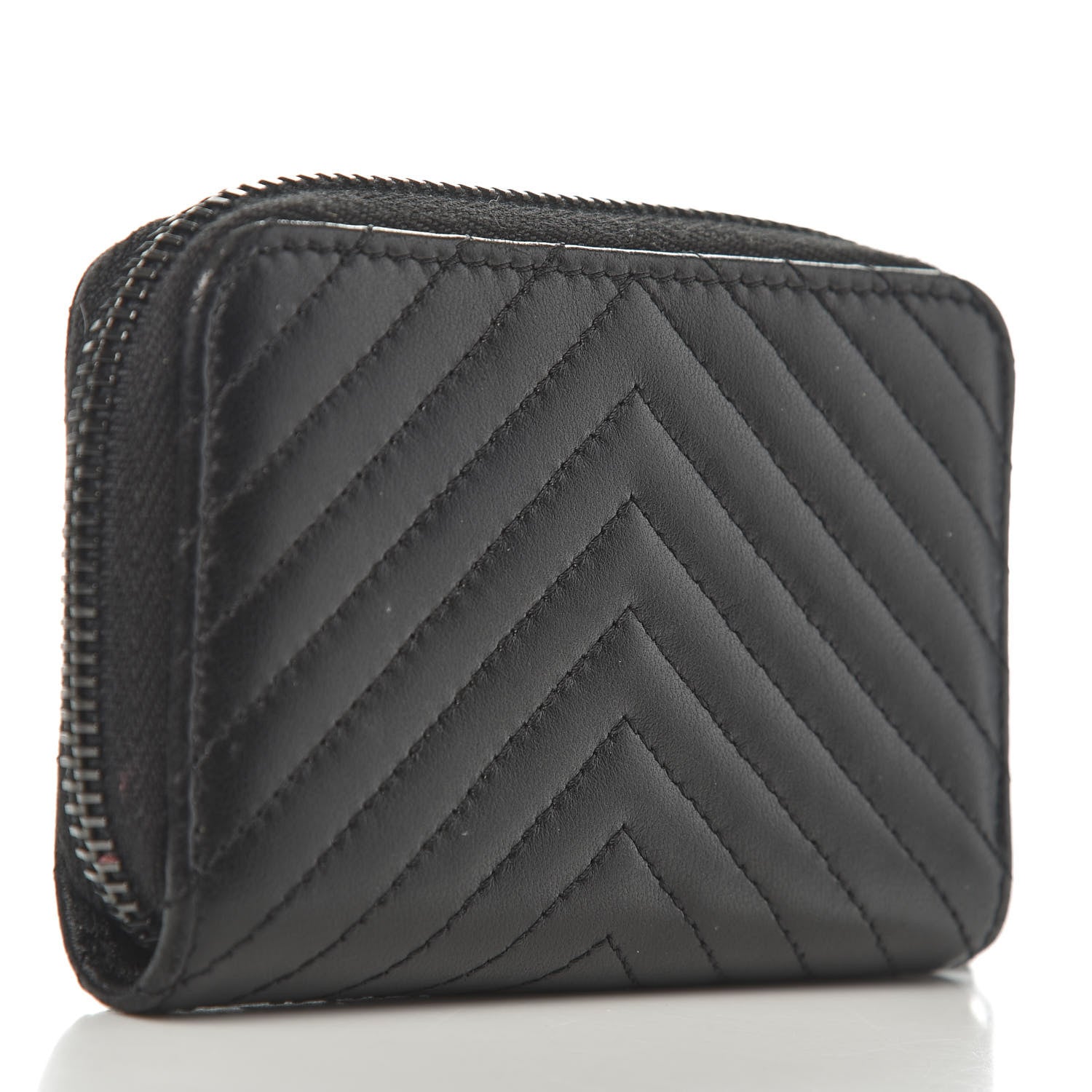 Chanel Lambskin Chevron Quilted Zip Around Coin Purse So Black 3 of 7