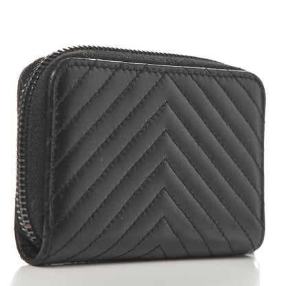 Chanel Lambskin Chevron Quilted Zip Around Coin Purse So Black 3 of 7