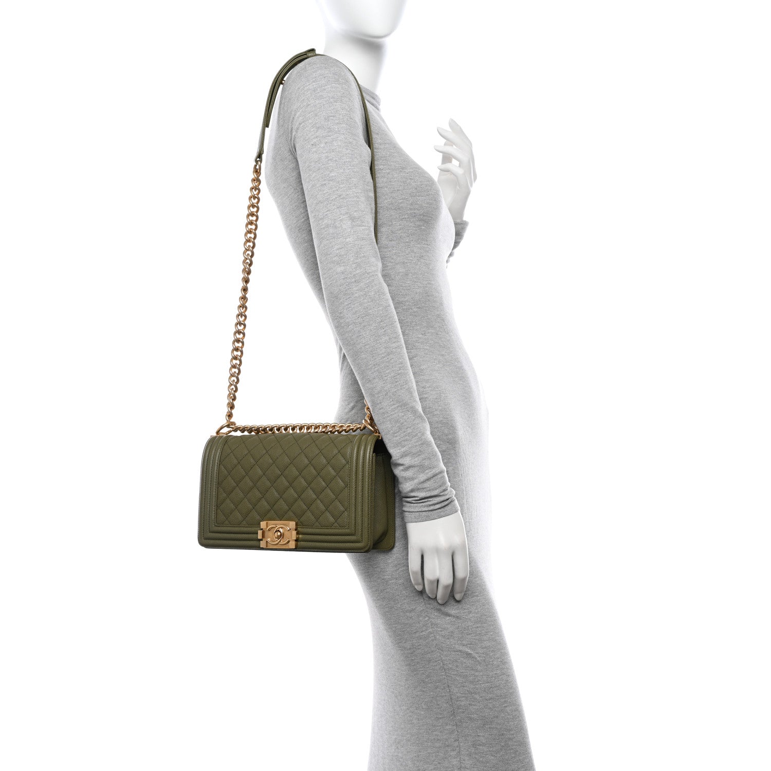 Chanel Caviar Quilted Medium Boy Flap Khaki 2 of 11