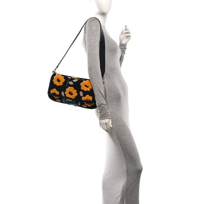 Fendi Shearling Vitello Dolce Flowers Large Baguette Blue Multicolor 2 of 11