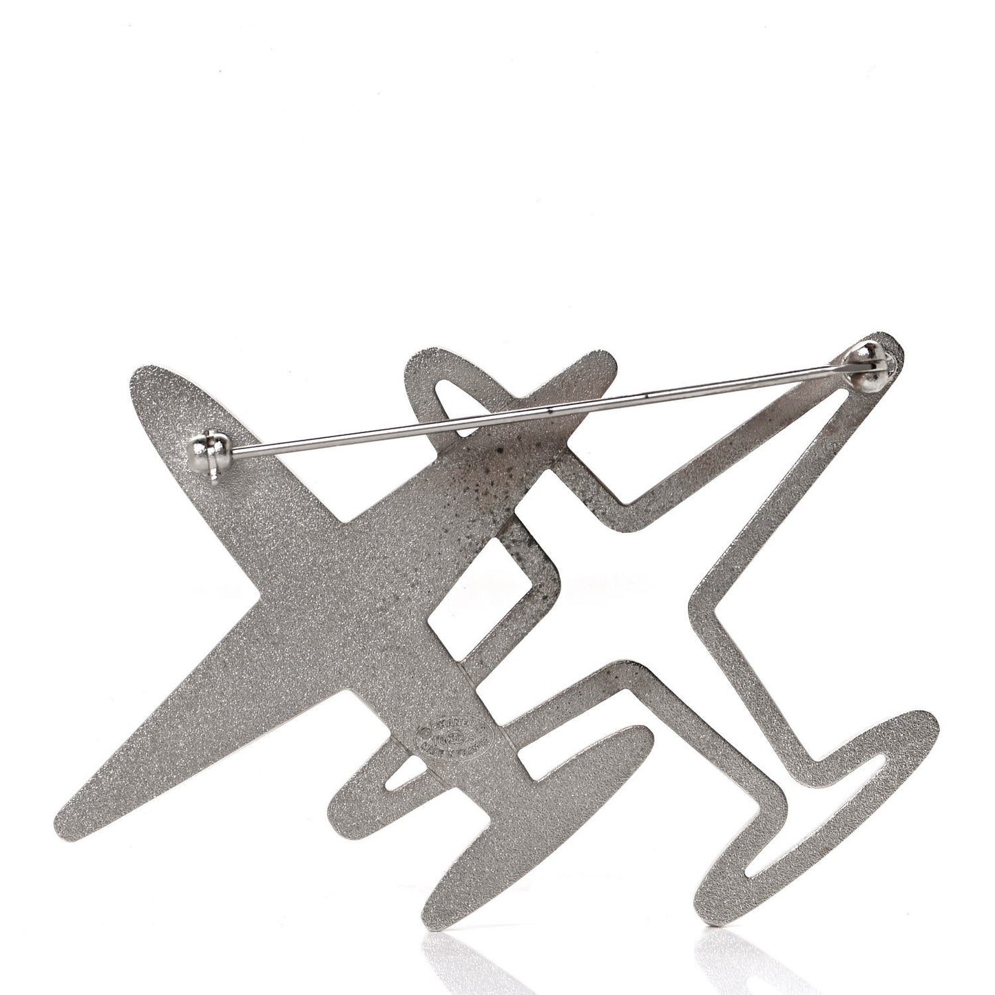 Crystal Metal CC Airplane Brooch Silver