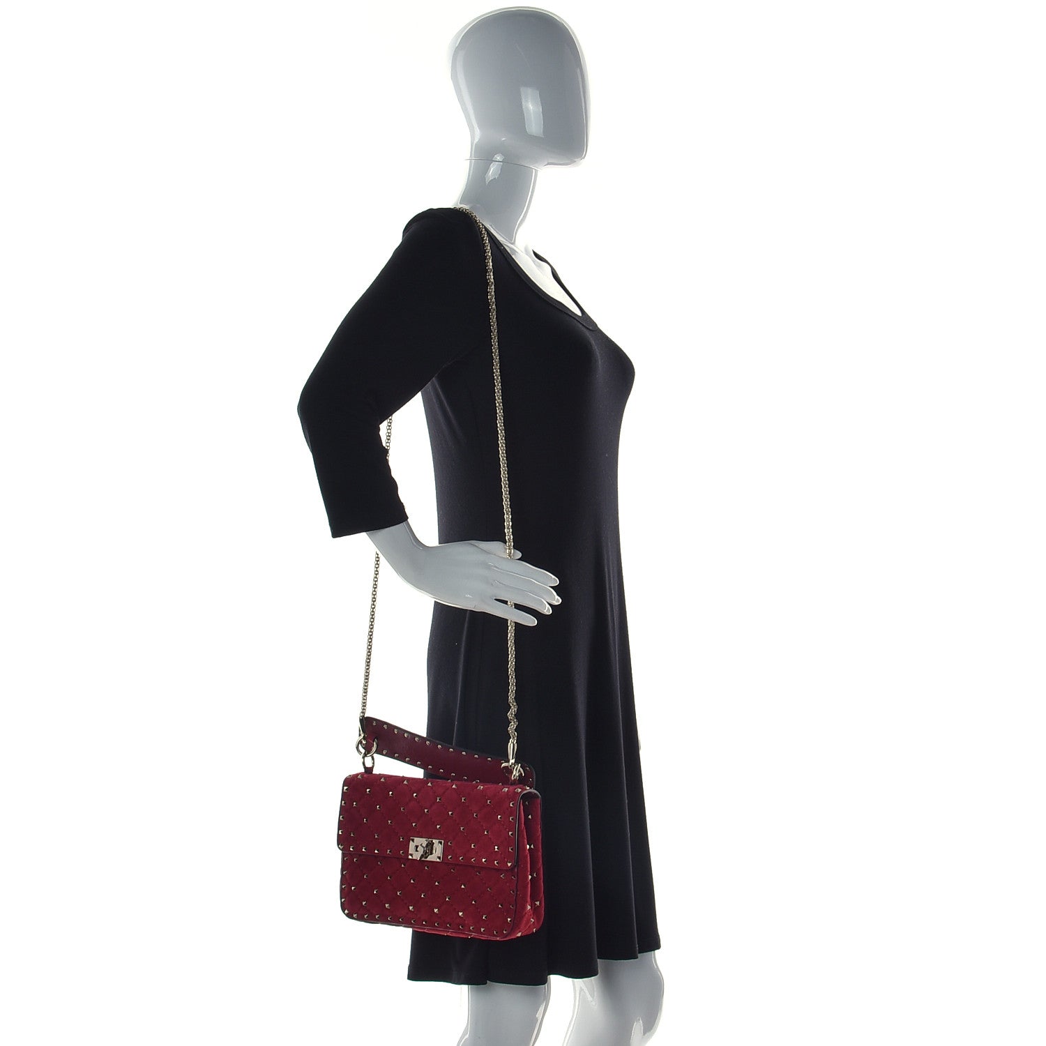 Valentino Garavani Suede Medium Rockstud Spike Shoulder Bag Rubino 2 of 10
