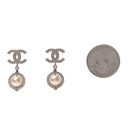 Chanel Crystal Pearl CC Lace Camellia Earrings Gold 2 of 4
