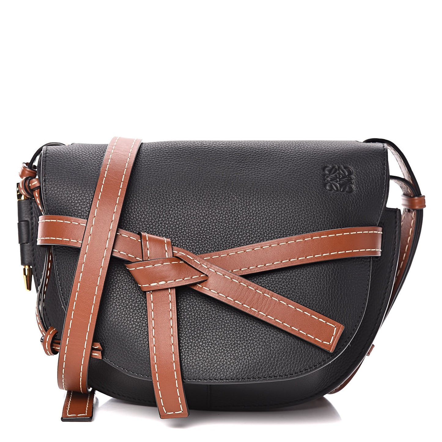 Grained Calfskin Small Gate Crossbody Bag Pecan Black