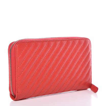 Chanel Shiny Goatskin Diagonal Quilted Small Zip Around Wallet Red 3 of 13