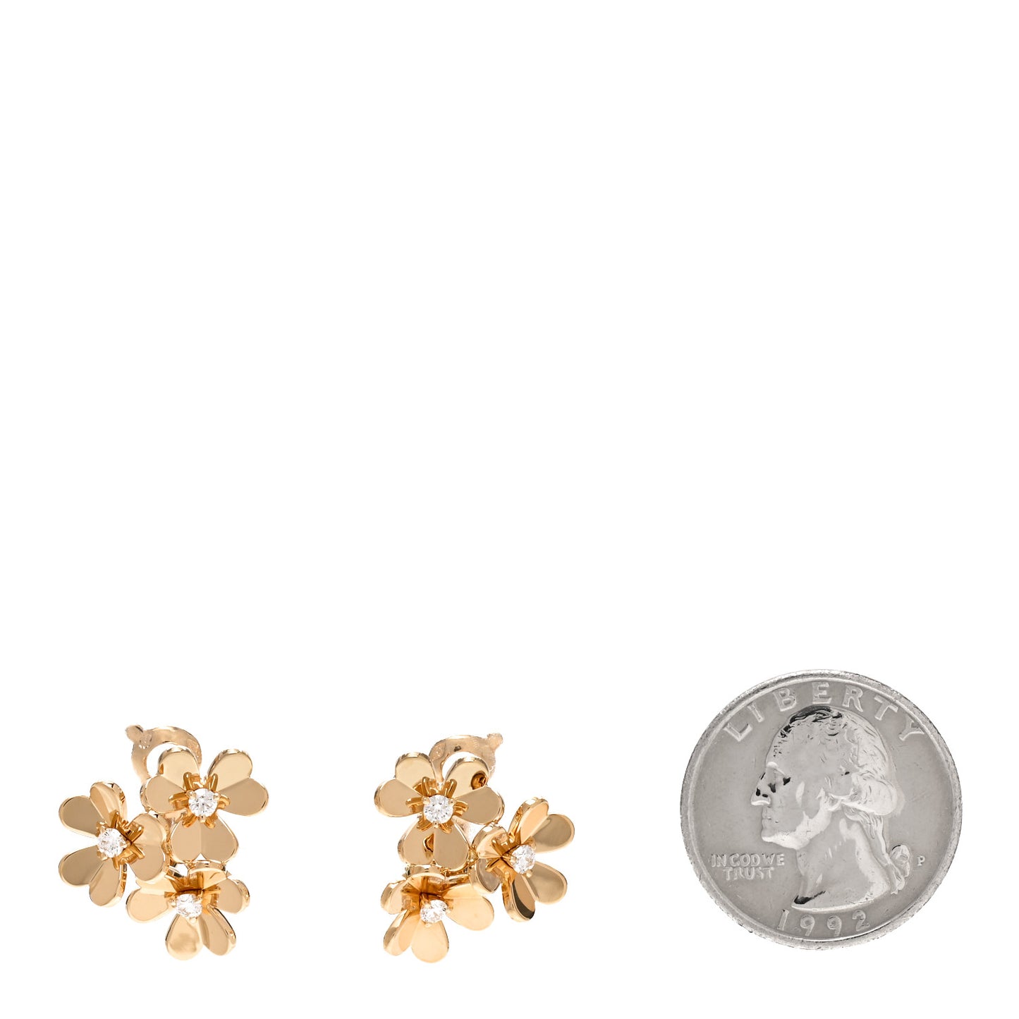 18K Yellow Gold Diamond Mini Frivole 3 Flowers Earrings