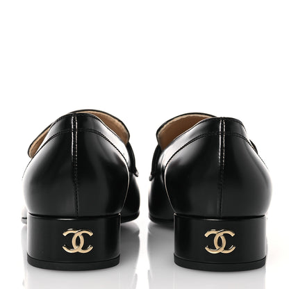 Chanel Shiny Calfskin Logo Loafers 37 Black 5 of 12