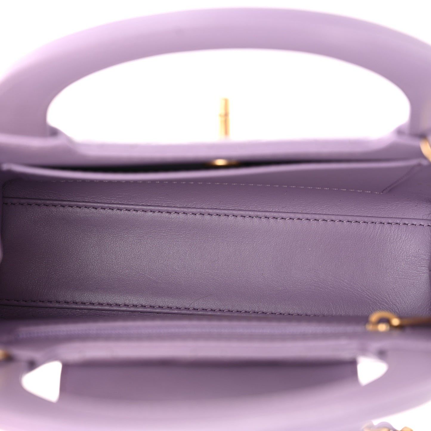 Shiny Aged Calfskin Quilted Nano Kelly Shopper Lilac
