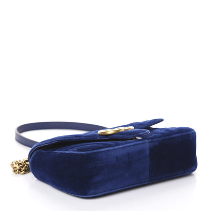 Gucci Velvet Matelasse Mini GG Marmont Shoulder Bag Cobalt Blue 4 of 9