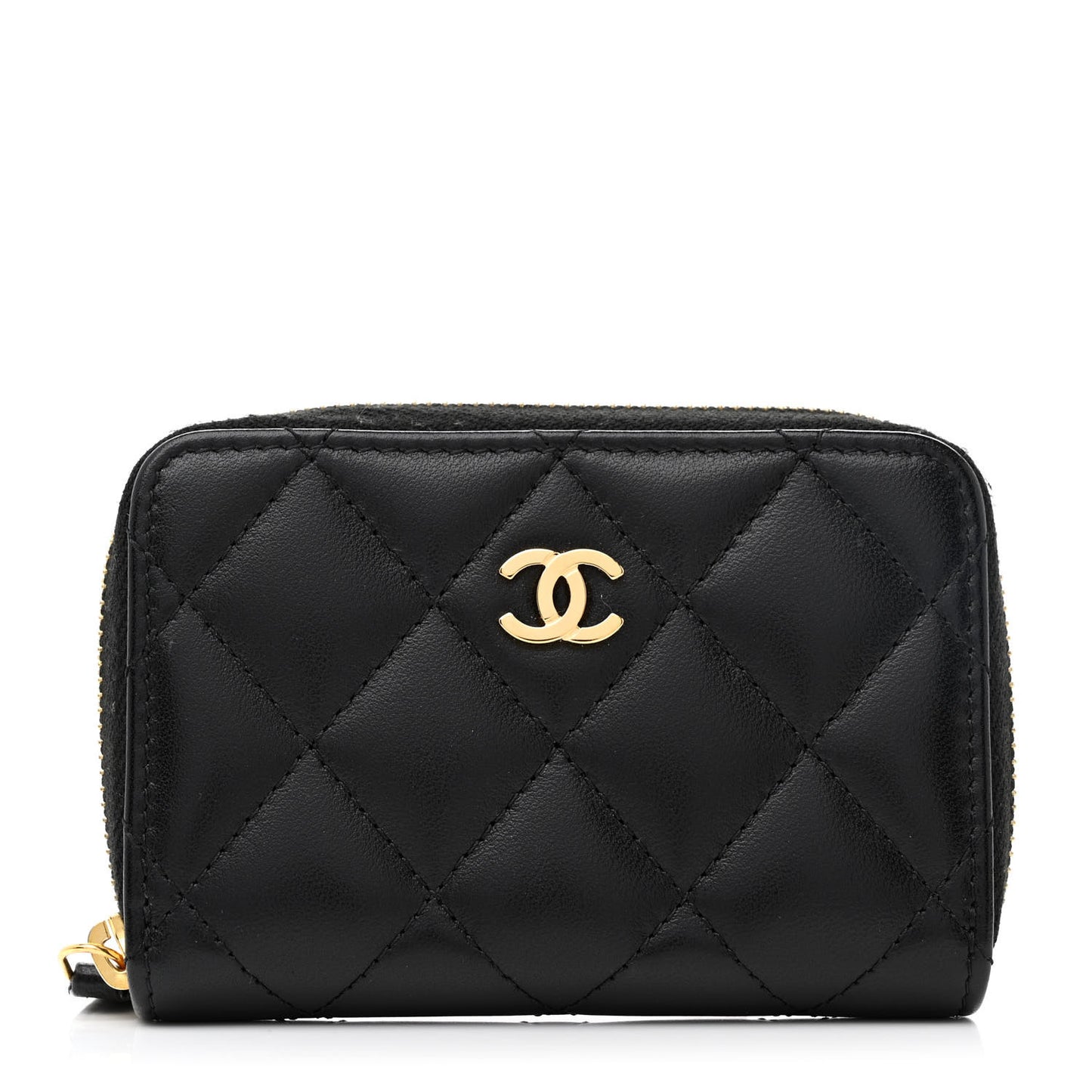 Lambskin Quilted Zip Coin Purse Black