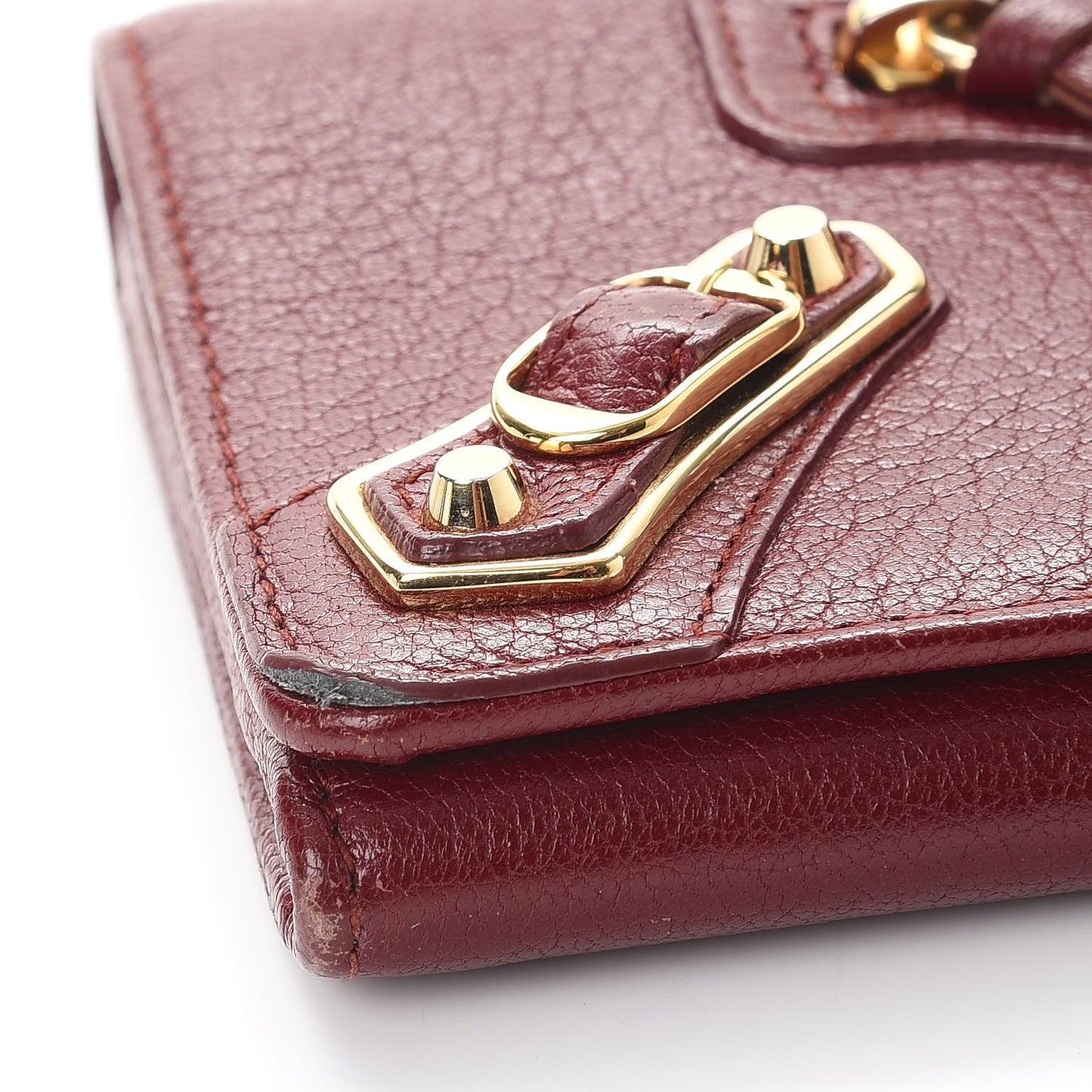 Chevre Gold Metallic Edge Hardware Money Wallet Bordeaux