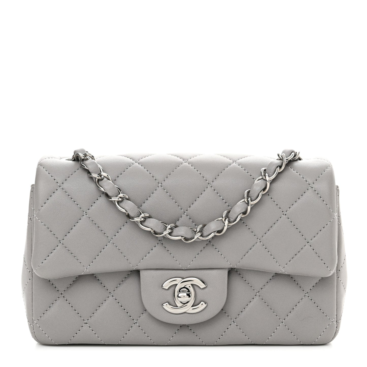 Lambskin Quilted Mini Rectangular Flap Grey