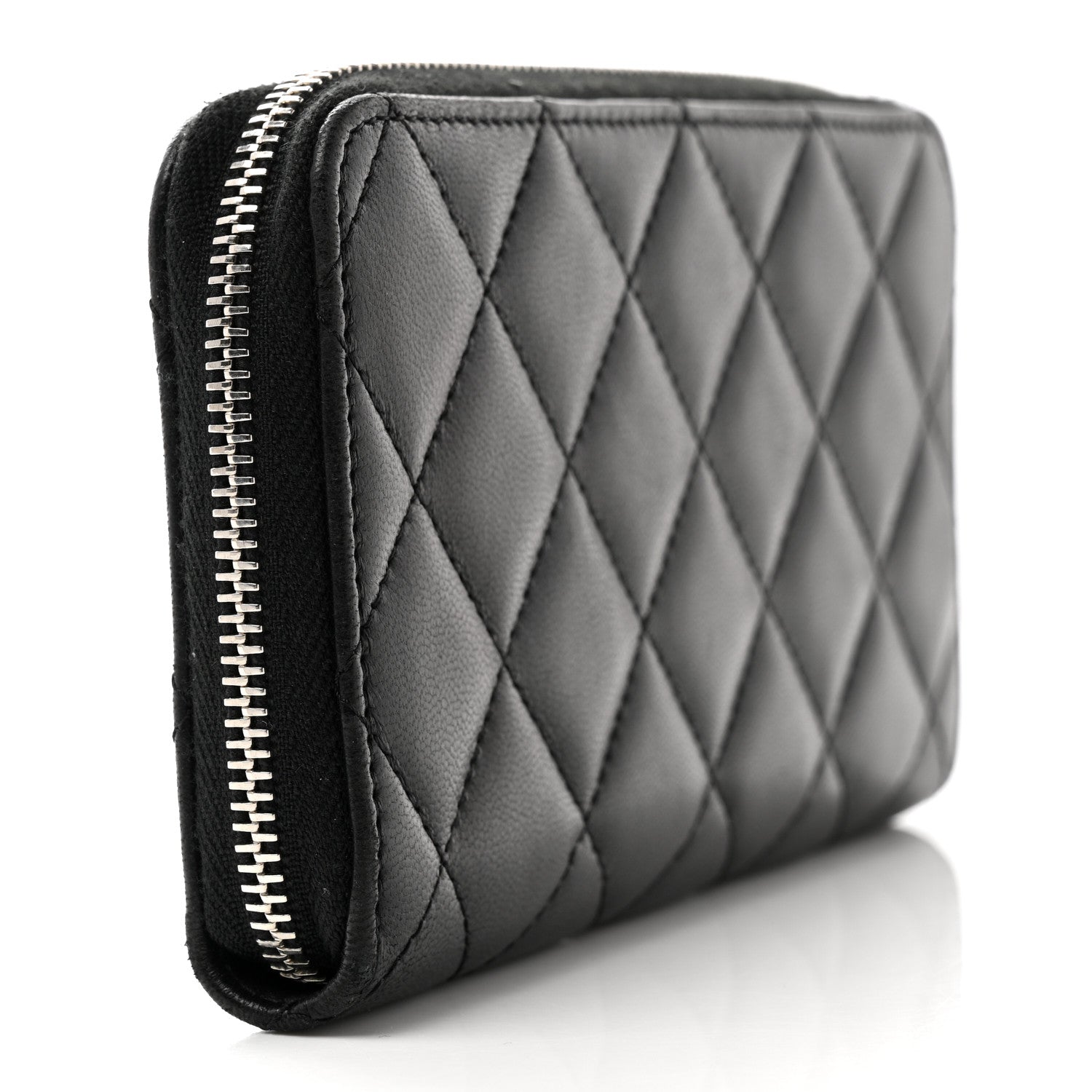 Chanel Lambskin Quilted Medium Zip Around Wallet Black 3 of 10
