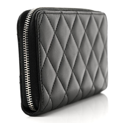 Chanel Lambskin Quilted Medium Zip Around Wallet Black 3 of 10
