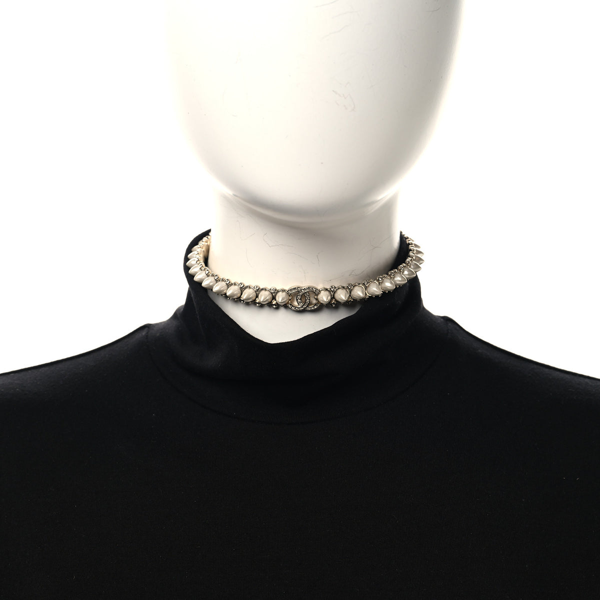Chanel Strass Crystal Studded Pearl CC Choker Necklace Gold Pearly White 2 of 5