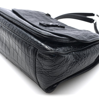 Saint Laurent Crocodile Embossed Lambskin Monogram Medium Niki Chain Satchel Black 9 of 9