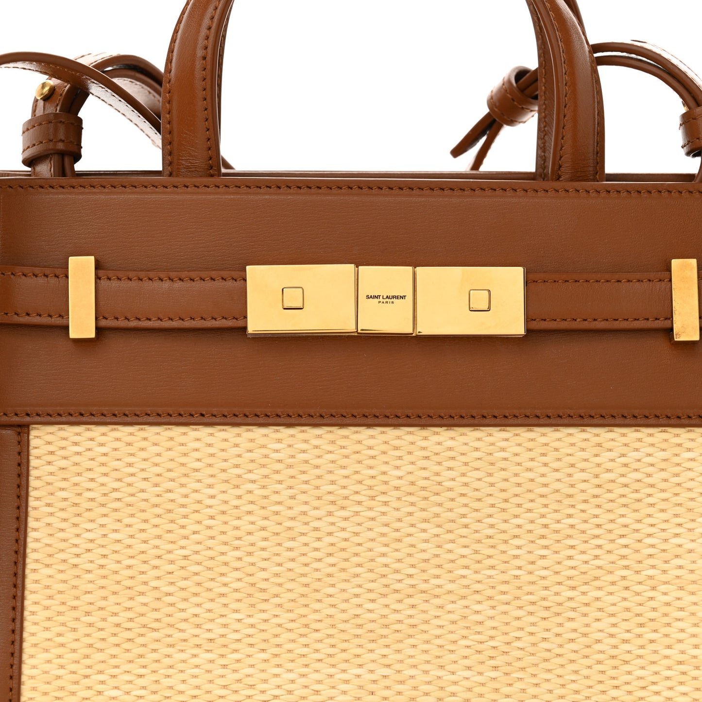 Calfskin Raffia Manhattan Nano Shopper Tote Naturale Brown